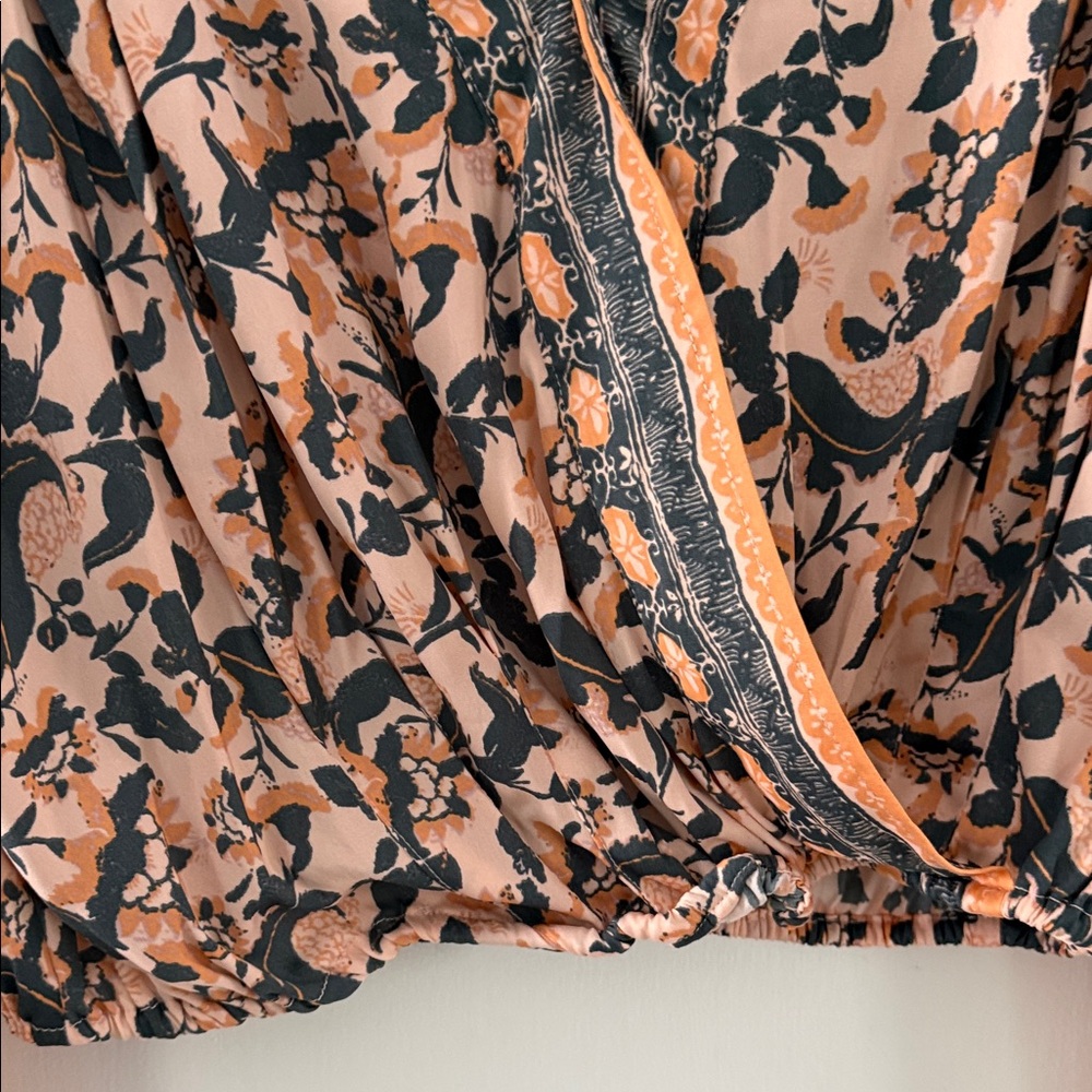 Free People Floral Wrap Blouse - Orange and Black - Picture 4 of 7